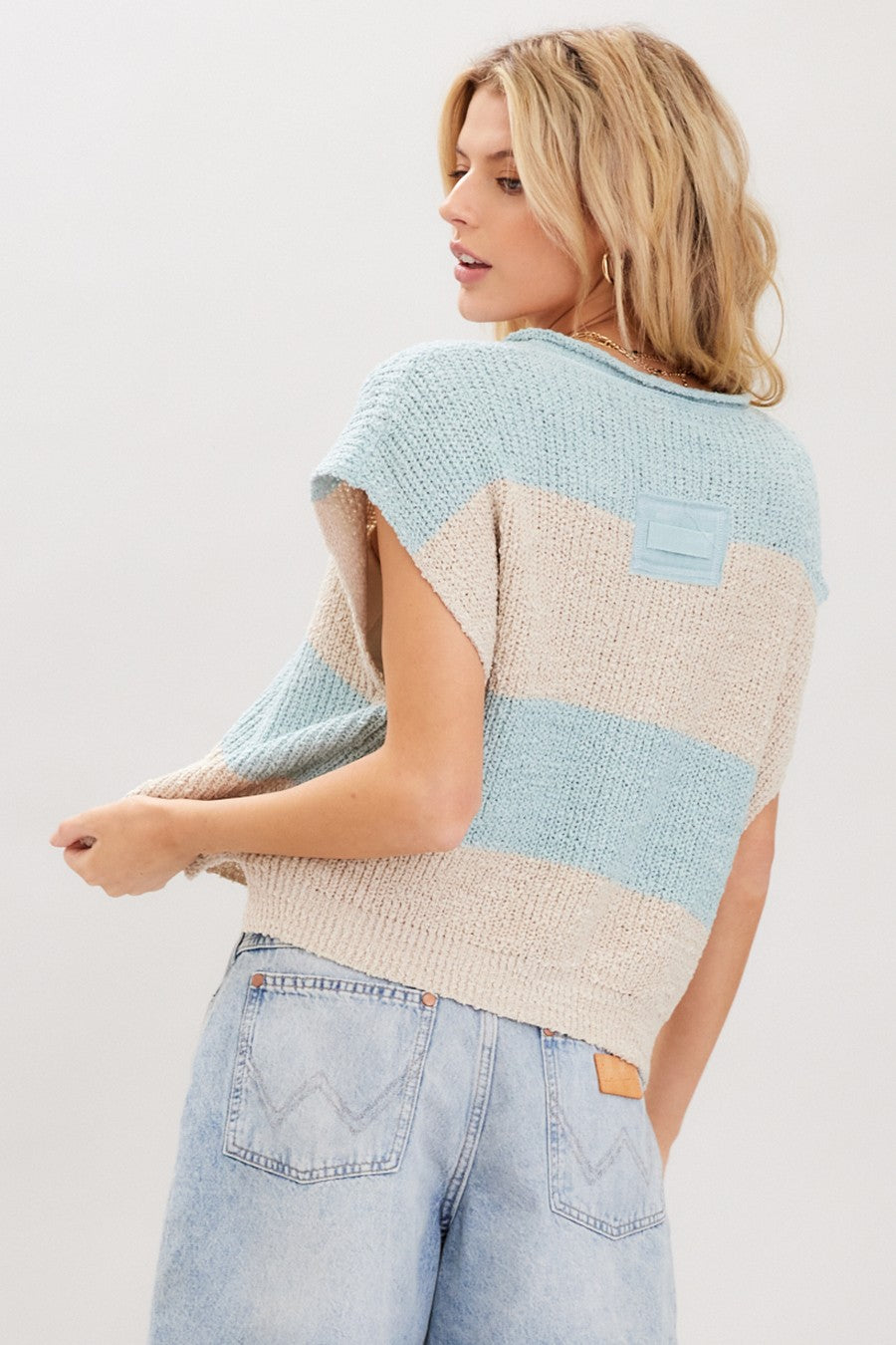 Striped Sleeveless Cropped Sweater