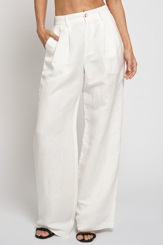Elastic-Back Waistband Linen Trousers