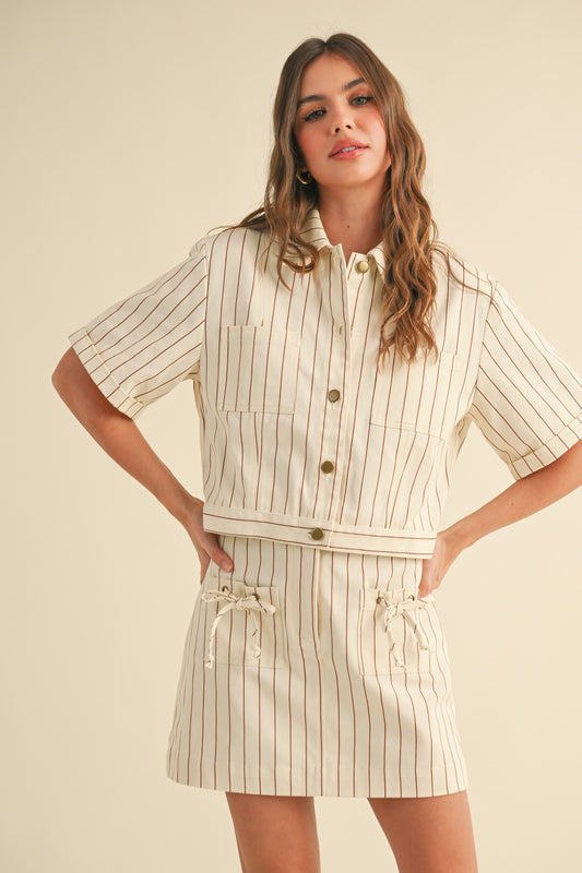 Stripe Short Sleeve Button Top