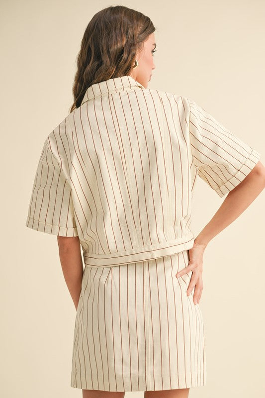 Stripe Short Sleeve Button Top