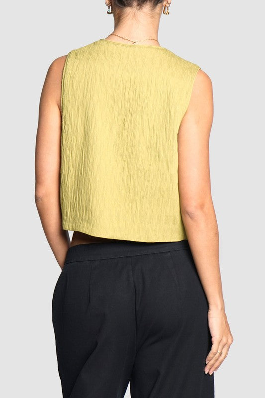 Plisse Tie-Front Vest Top