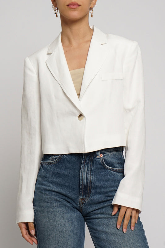 Cropped Boxy Linen Blazer