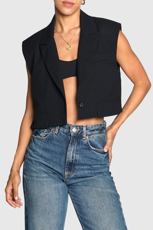 Cropped Sleeveless Blazer Vest