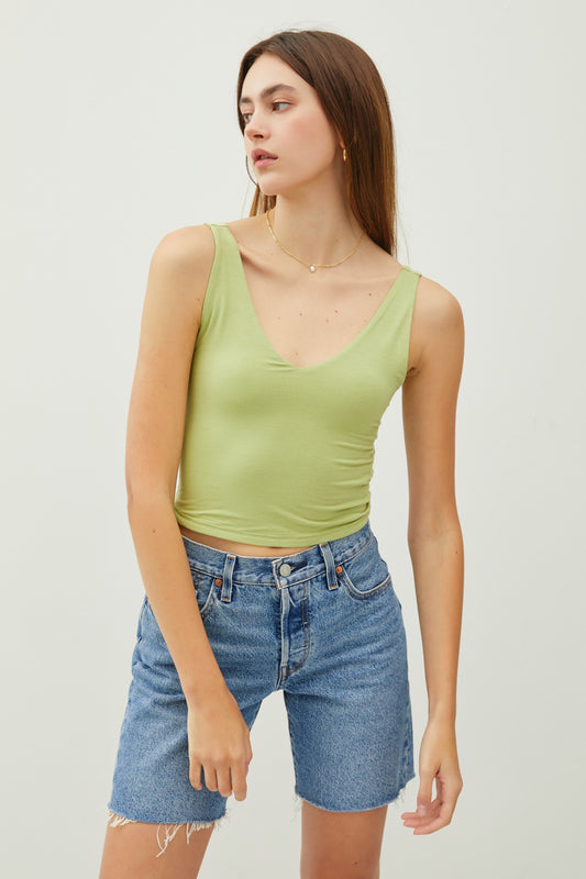 Cropped Basic V-Neck Tank