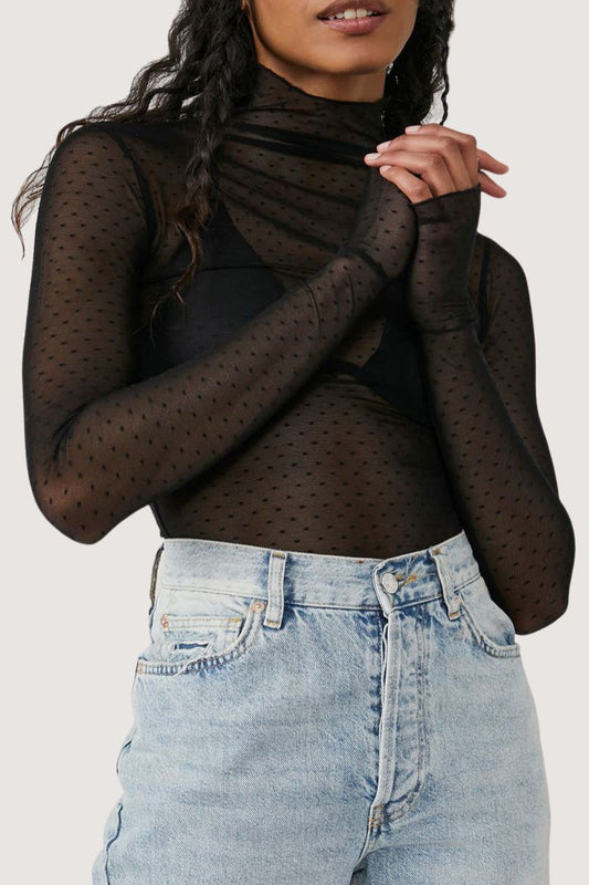 Sheer Turtleneck Blouse