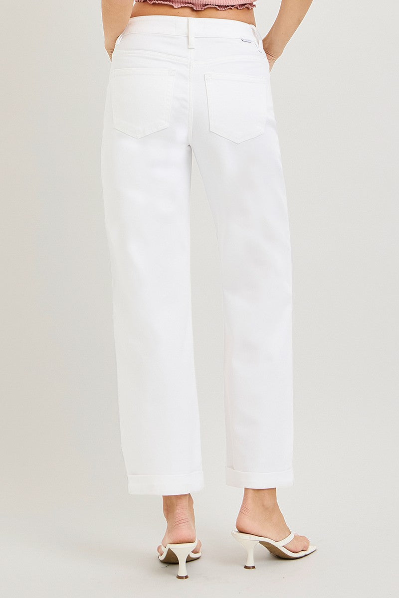 Mid-Rise White Barrel Jean