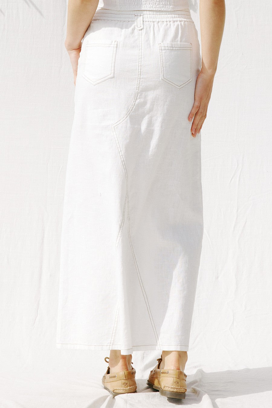 Linen Contrast Stitch Maxi Skirt