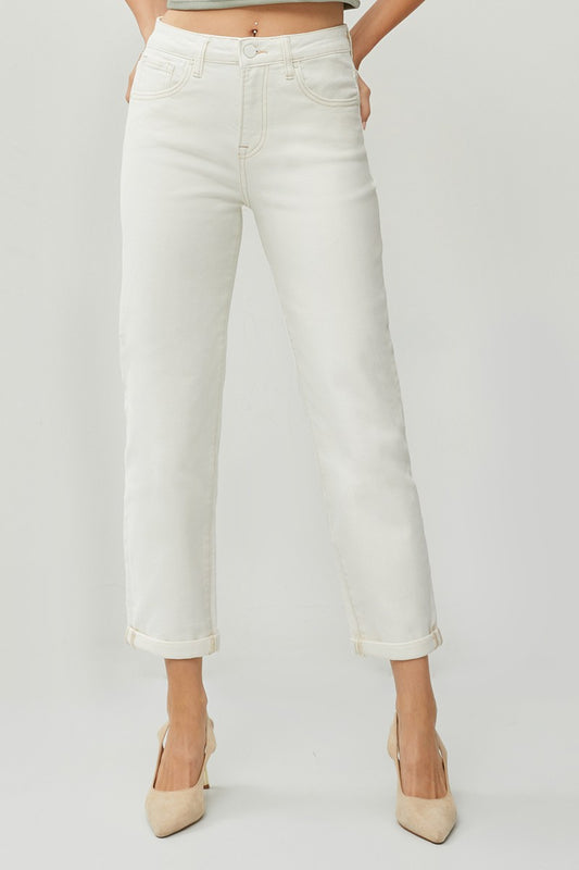 White High Rise Boyfriend Jeans