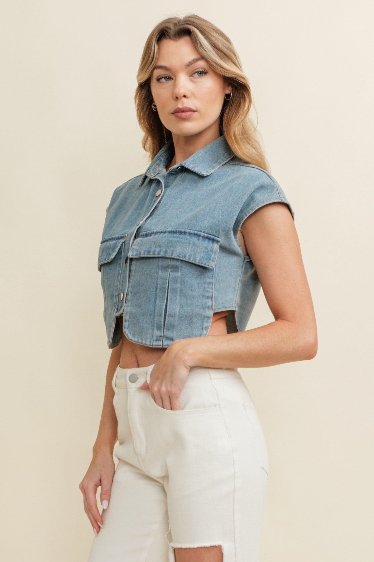 Denim Cap Sleeve Top