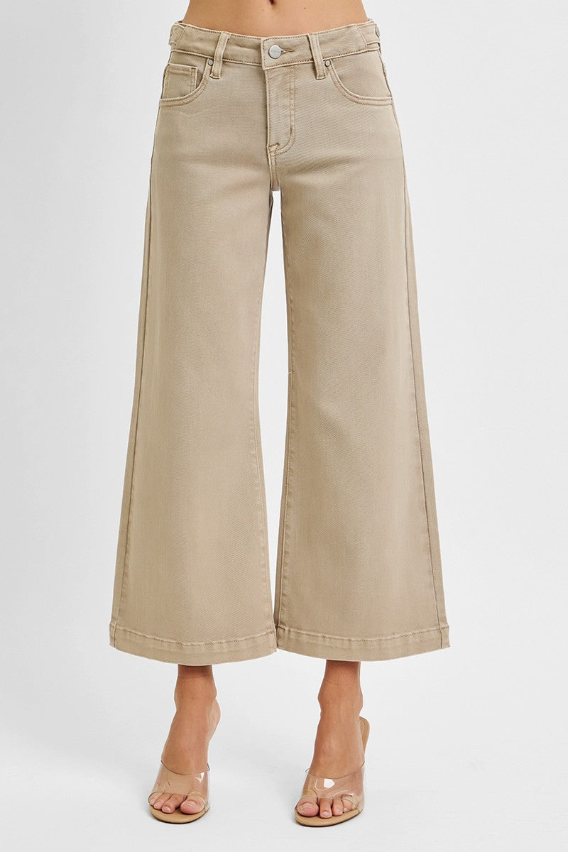 TC Mid Rise Wide Leg Taupe Risen Jean