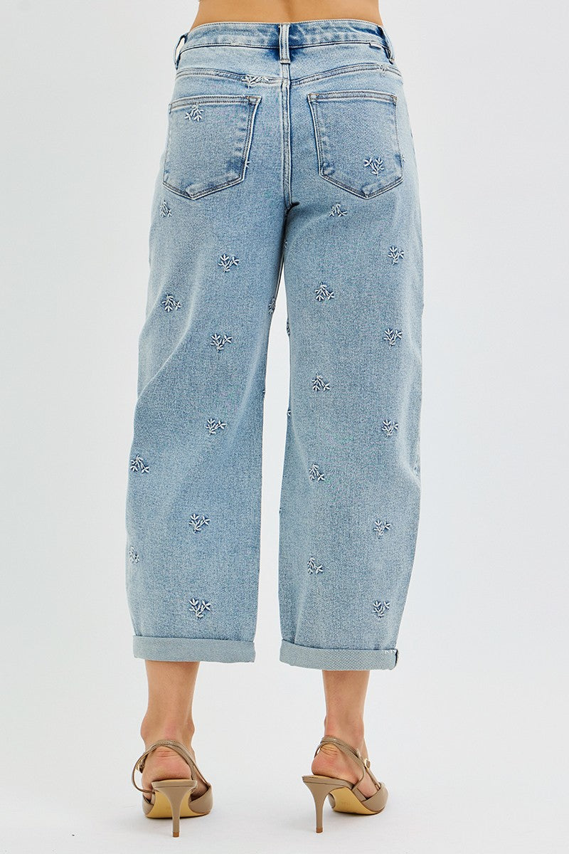 High Rise Detail Barrel Jeans