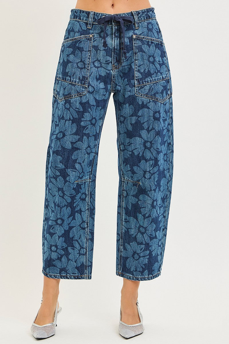 Cropped Floral Print Jeans