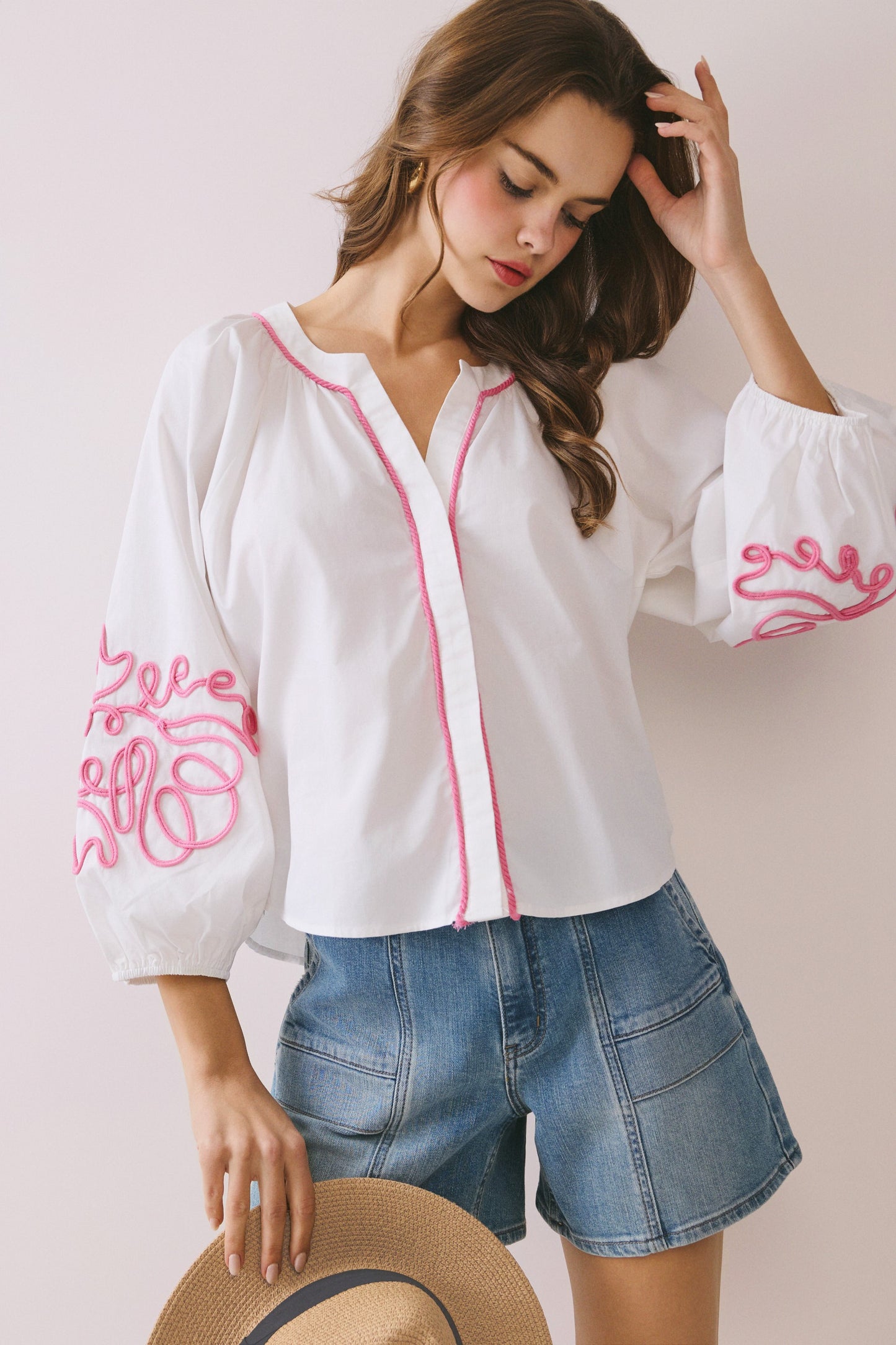 Embroidered Puff Sleeve Top