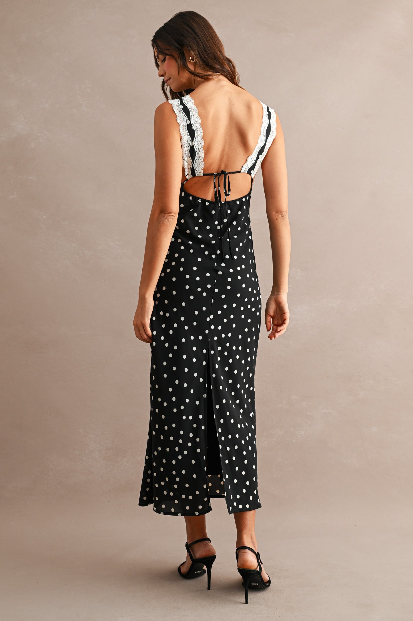 Polka Dot Lace Trim Midi Dress