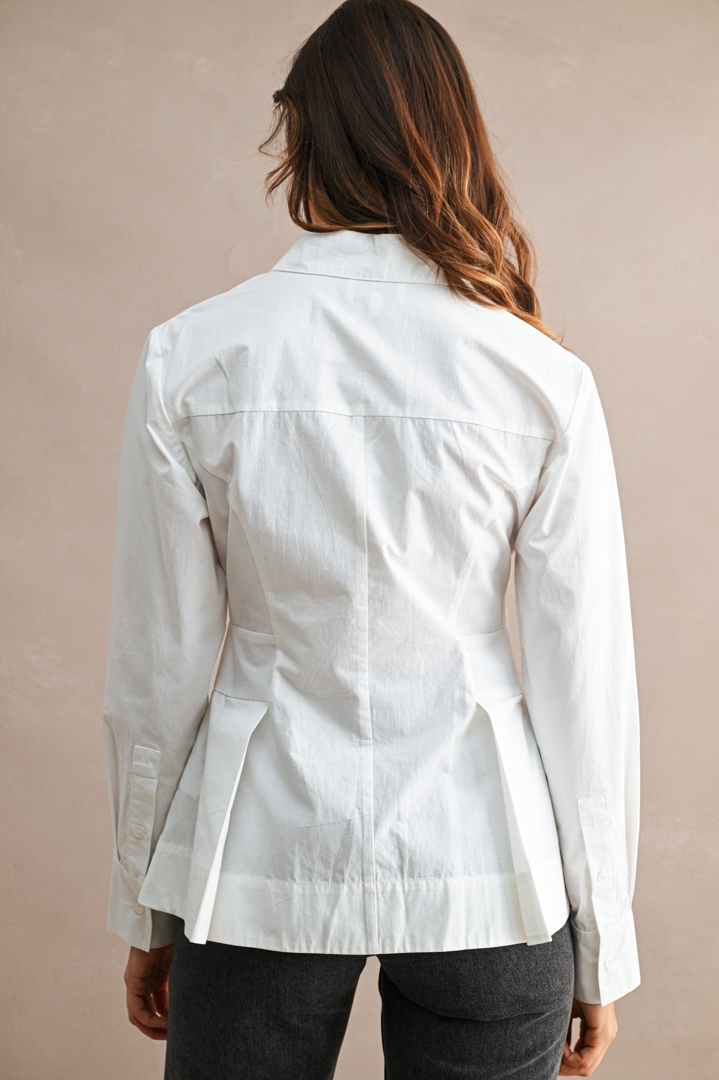 Pleated Peplum Button Up Shirt