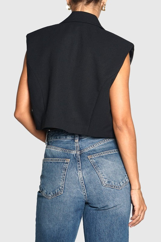 Cropped Sleeveless Blazer Vest