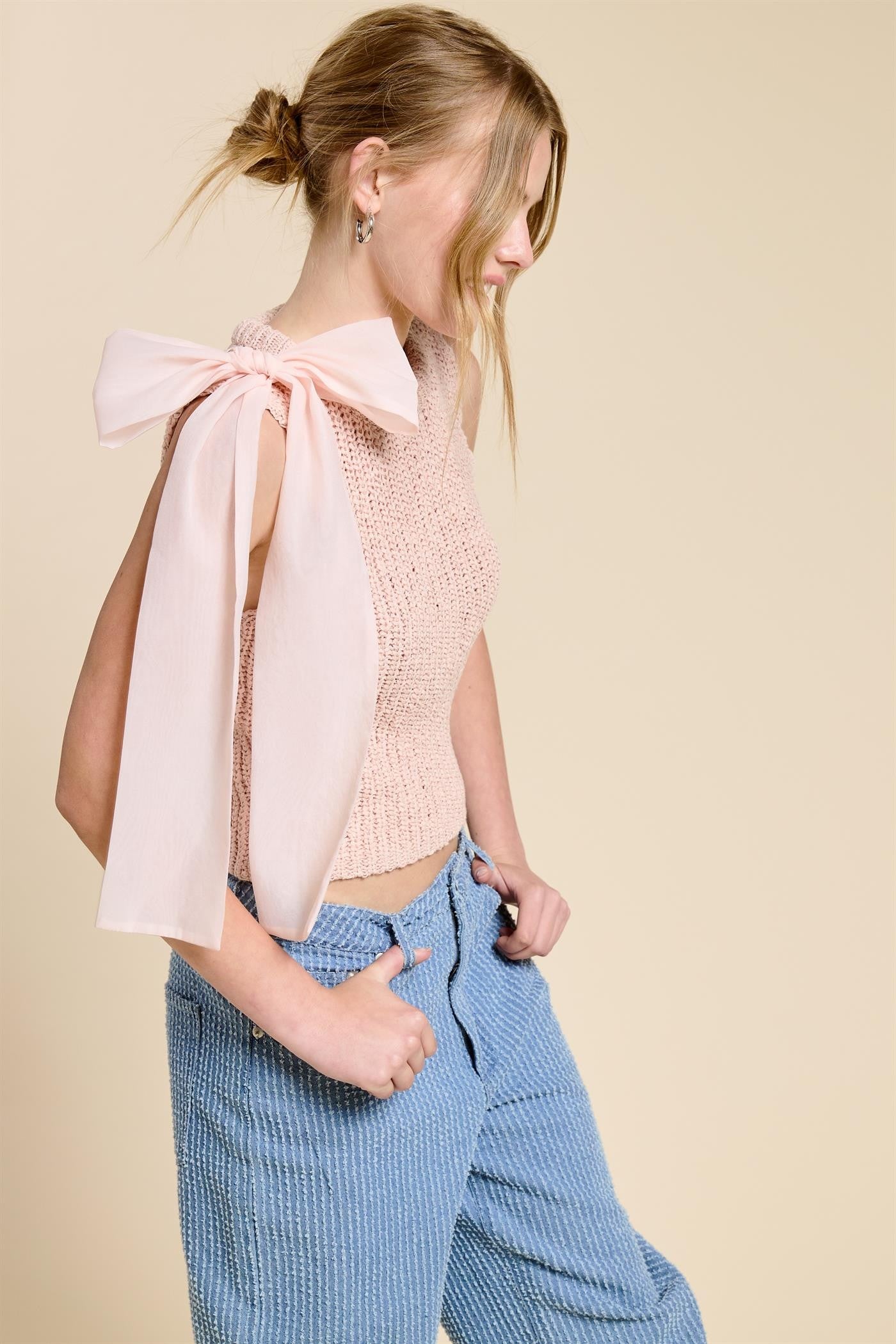 Knit Top with Bow Detail