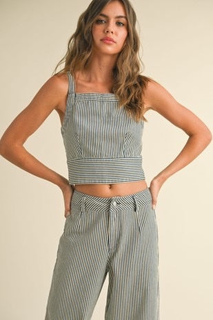 Stripe Square-Neck Back-Tie Top