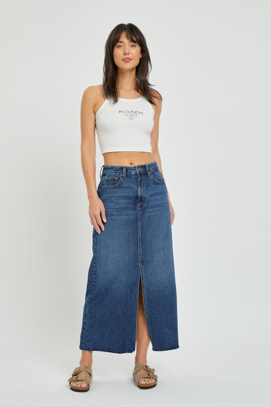 Denim Dark Wash Midi Skirt