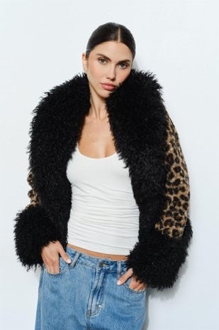 Mongolian Trim Leopard Print Jacket