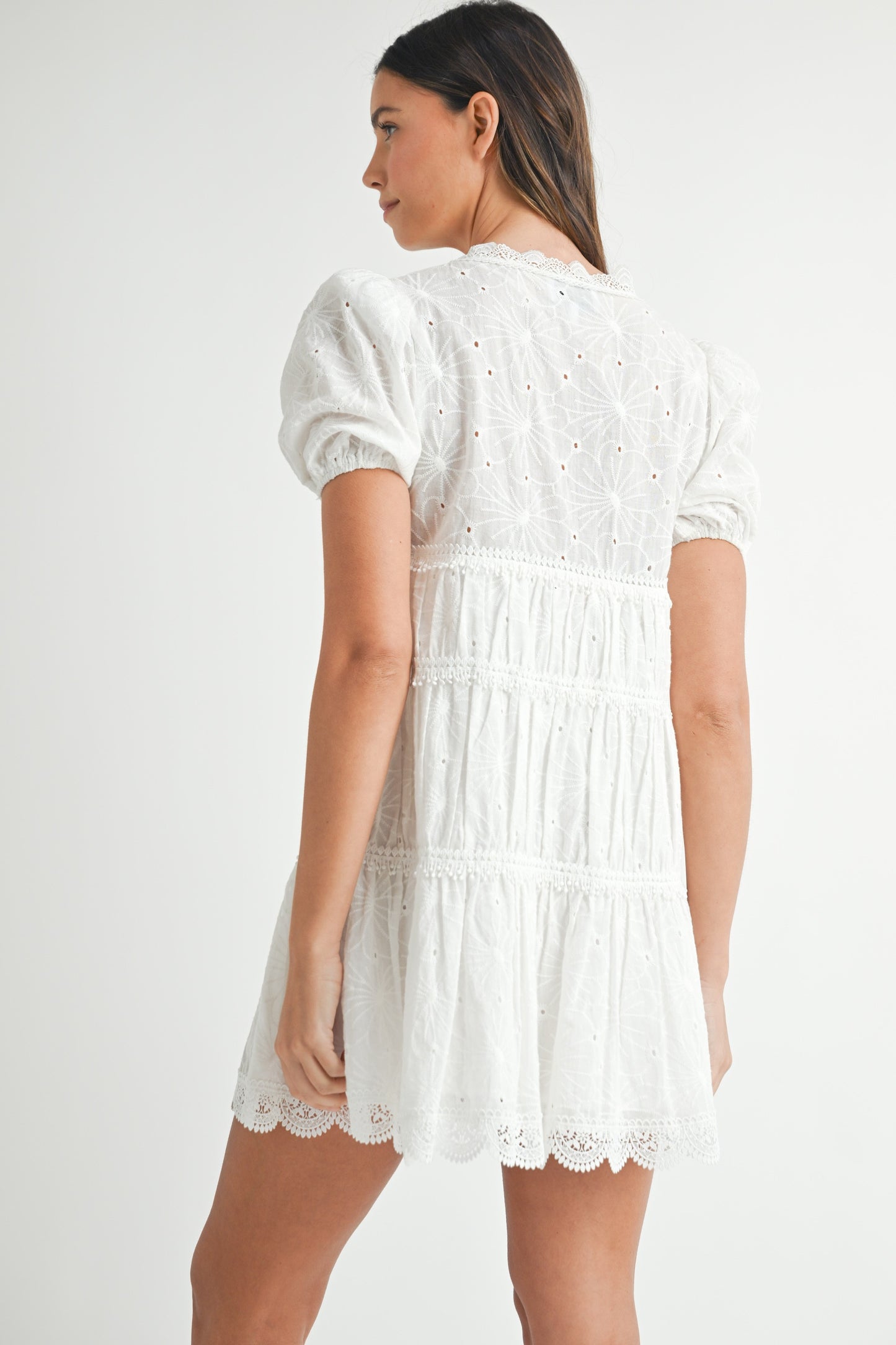 Eyelet V-Neck Mini Dress