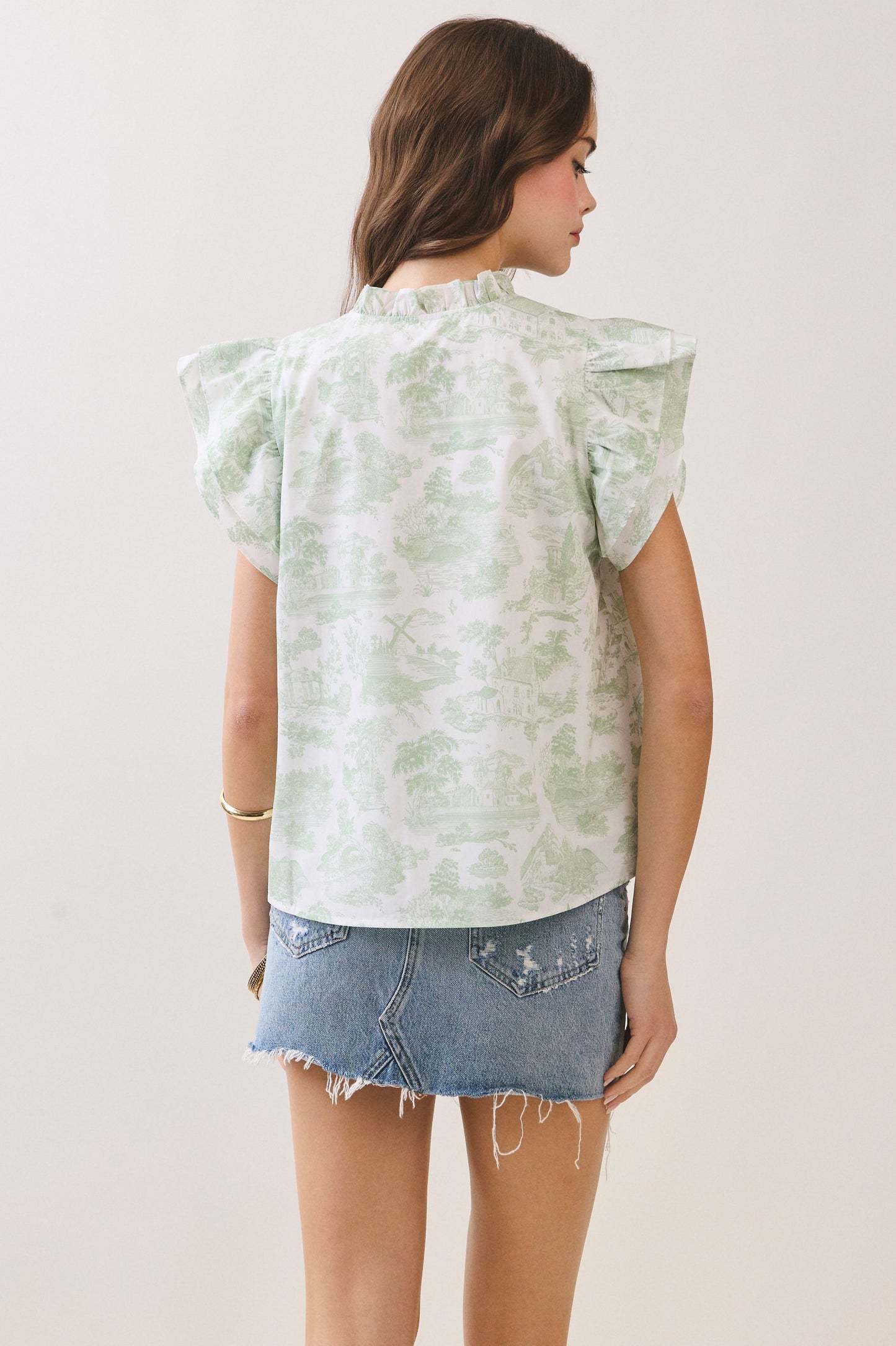 Floral Print Ruffle Sleeve Top