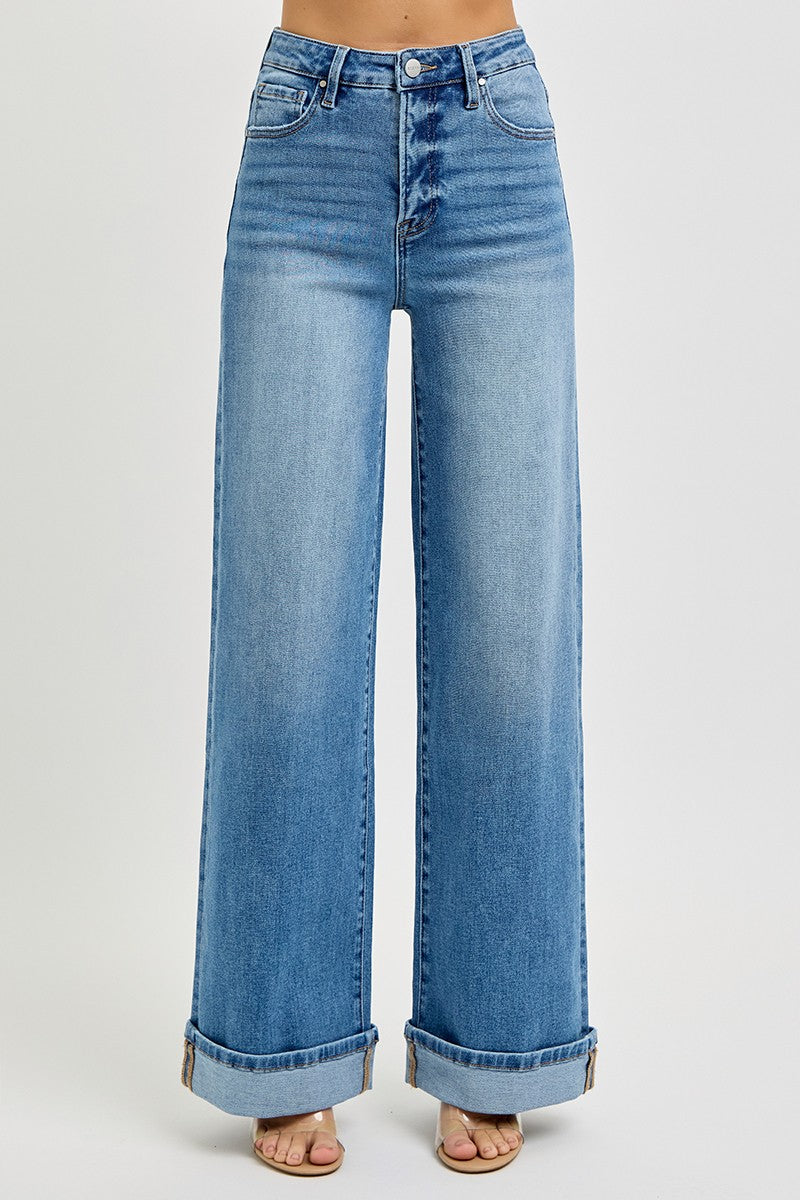 High-Rise Wide-Leg Cuffed Jean