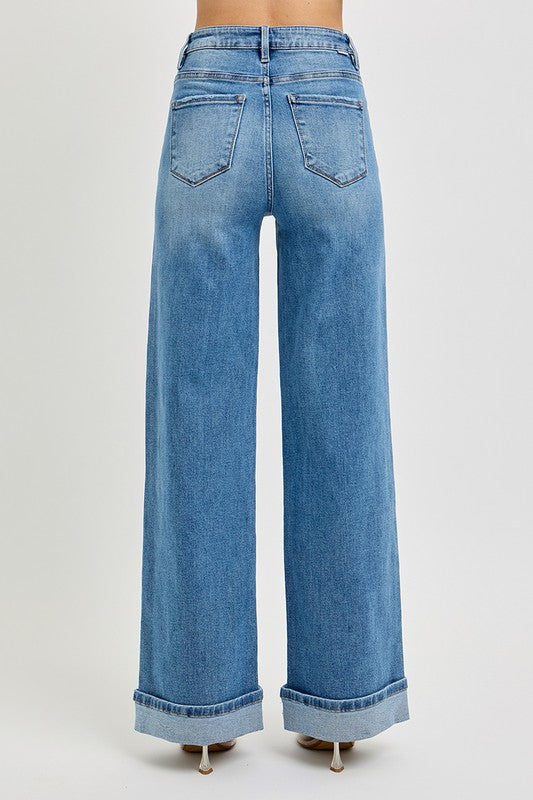 High-Rise Wide-Leg Cuffed Jean