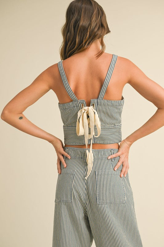 Stripe Square-Neck Back-Tie Top
