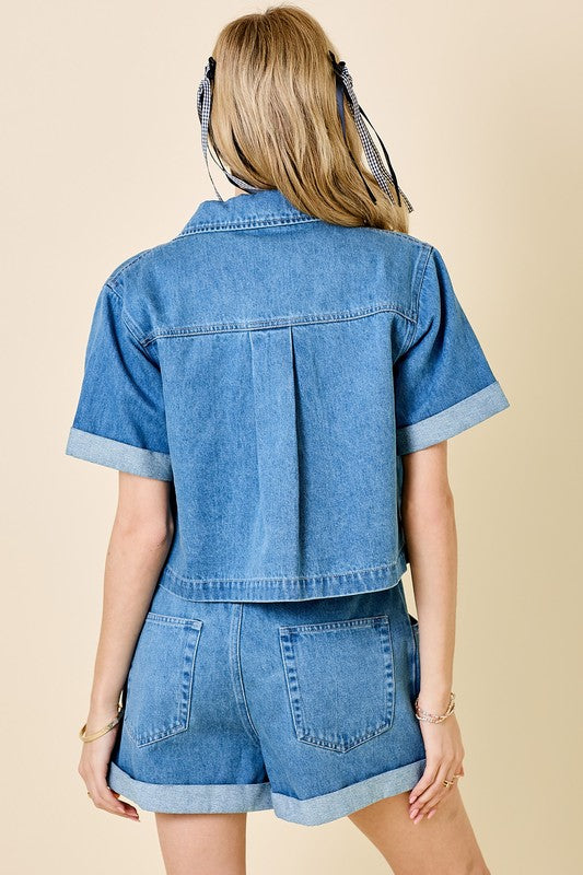 Crop Boxy Denim Button Top
