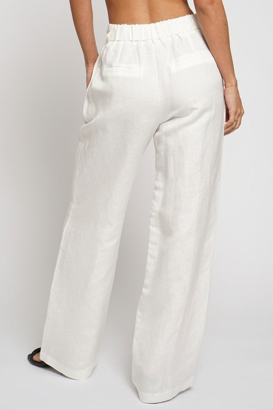 Elastic-Back Waistband Linen Trousers