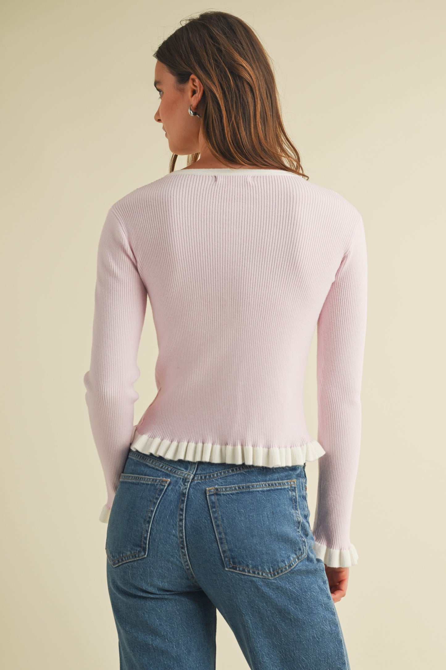 Constrast Ruffle Hem Cardigan Top