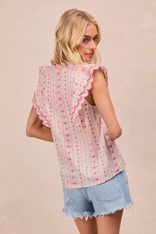 Printed Woven Scalloped Top