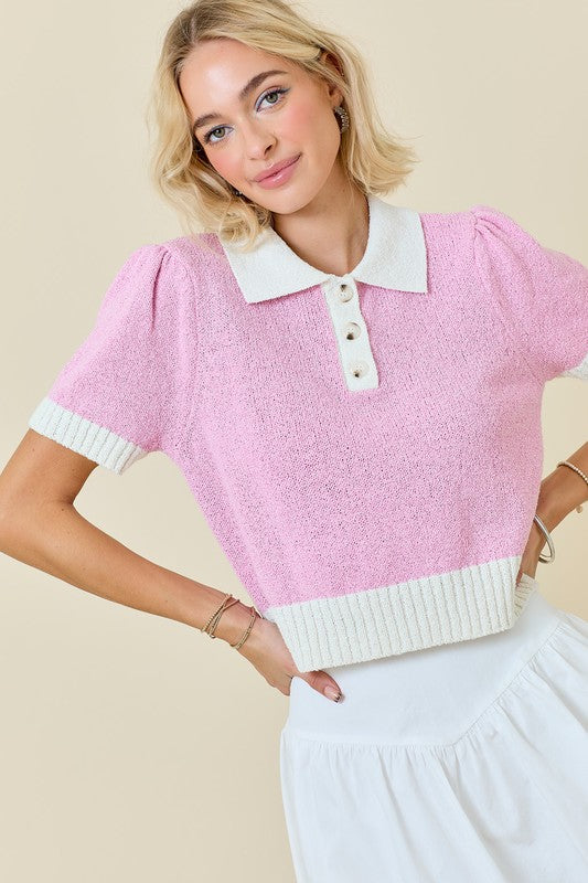 Contrast Sweater Polo Top