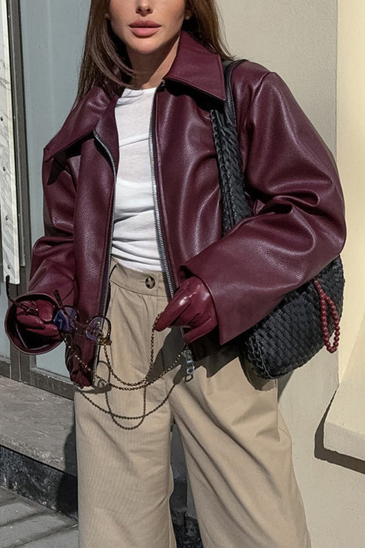 Faux Leather Zip Up