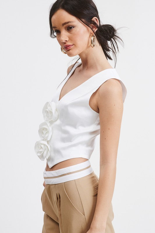 Rose Detail V-Neck Vest
