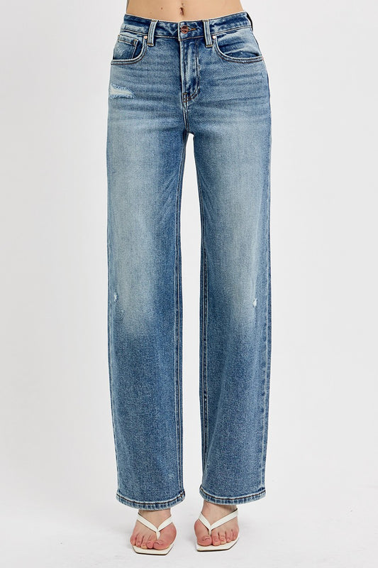 Medium Wash Wide-Leg Risen Jean