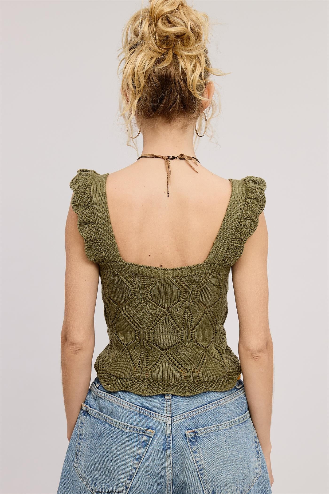 Knit Ruffled Sweater Tank Top