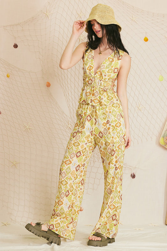 Multicolored Print Pants Set