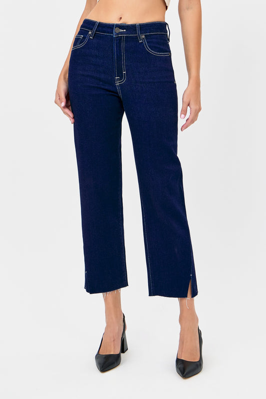Dark Split Hem Straight Jean