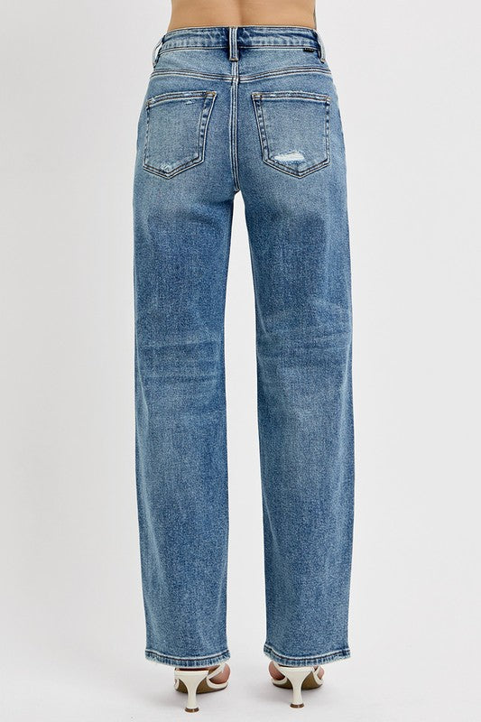 Medium Wash Wide-Leg Risen Jean
