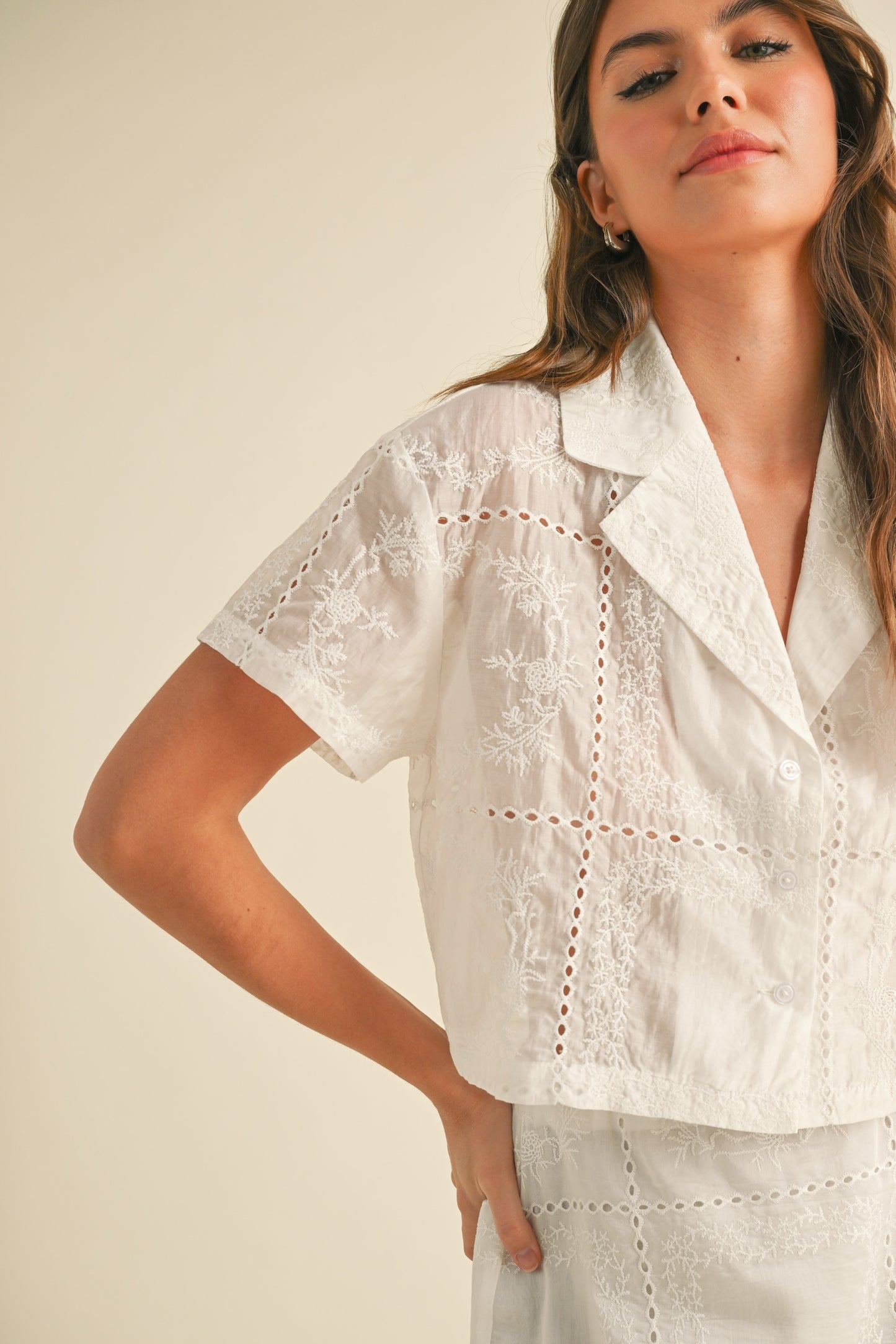 Eyelet Button Down Top
