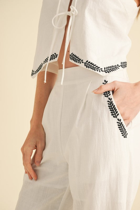Embroidered Linen Pants
