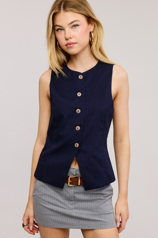 Button Sleeveless Waistcoat Vest