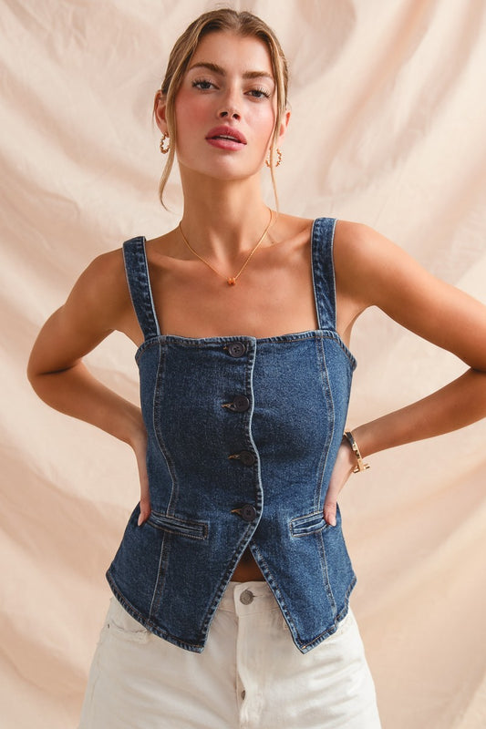 Sleeveless Fitted Denim Top