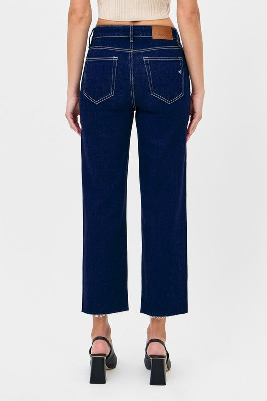 Dark Split Hem Straight Jean