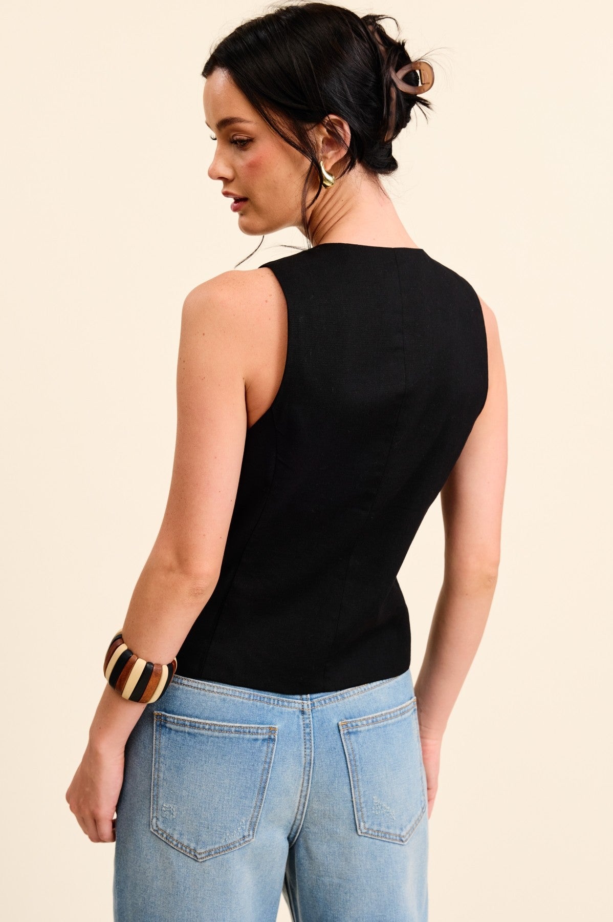 Button Sleeveless Waistcoat Vest