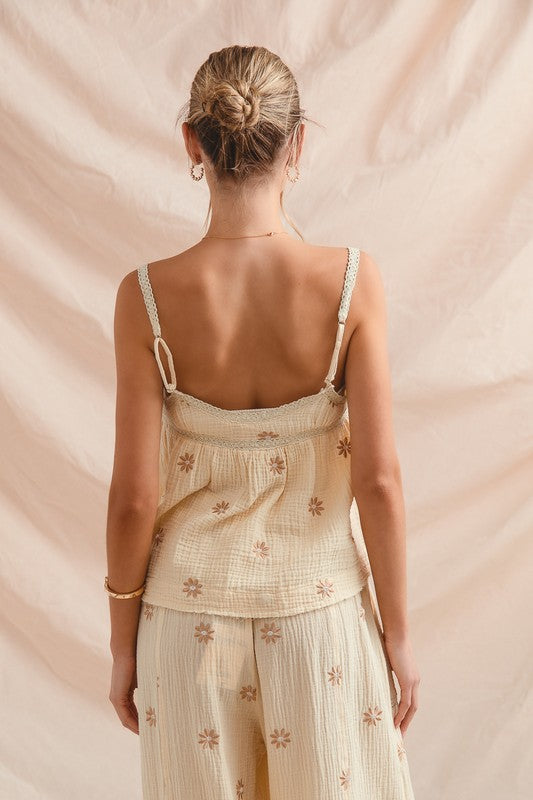 Floral Gauze Tie Top