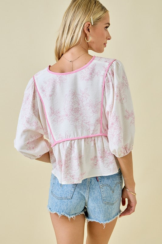 Floral Contrast Binding Blouse