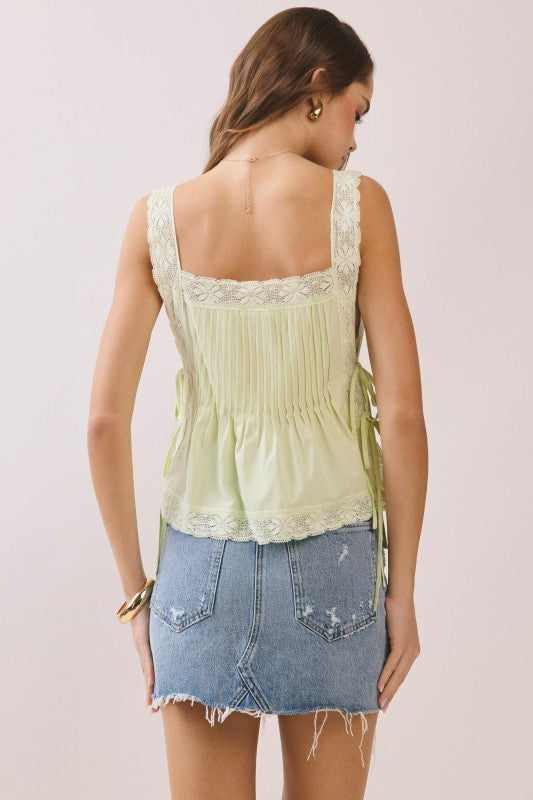 Pleated Lace Trim Top